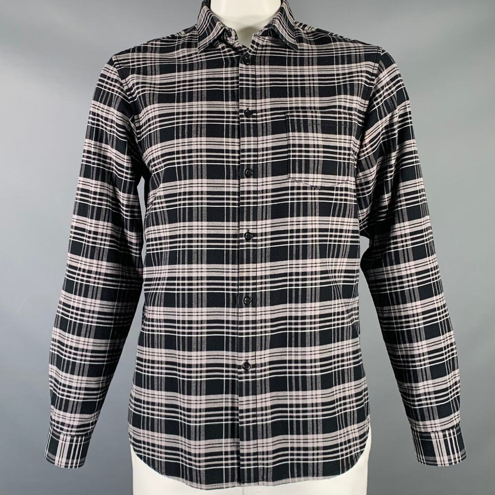 HOPE Size L Black Grey Plaid Cotton One Pocket Long Sleeve Shirt